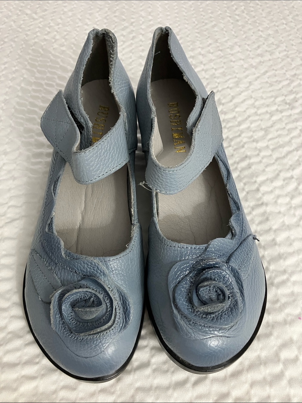 Rushiman Powder Blue Rosette Leather Mary Jane Shoes Size 8 1/2(245) NWOT